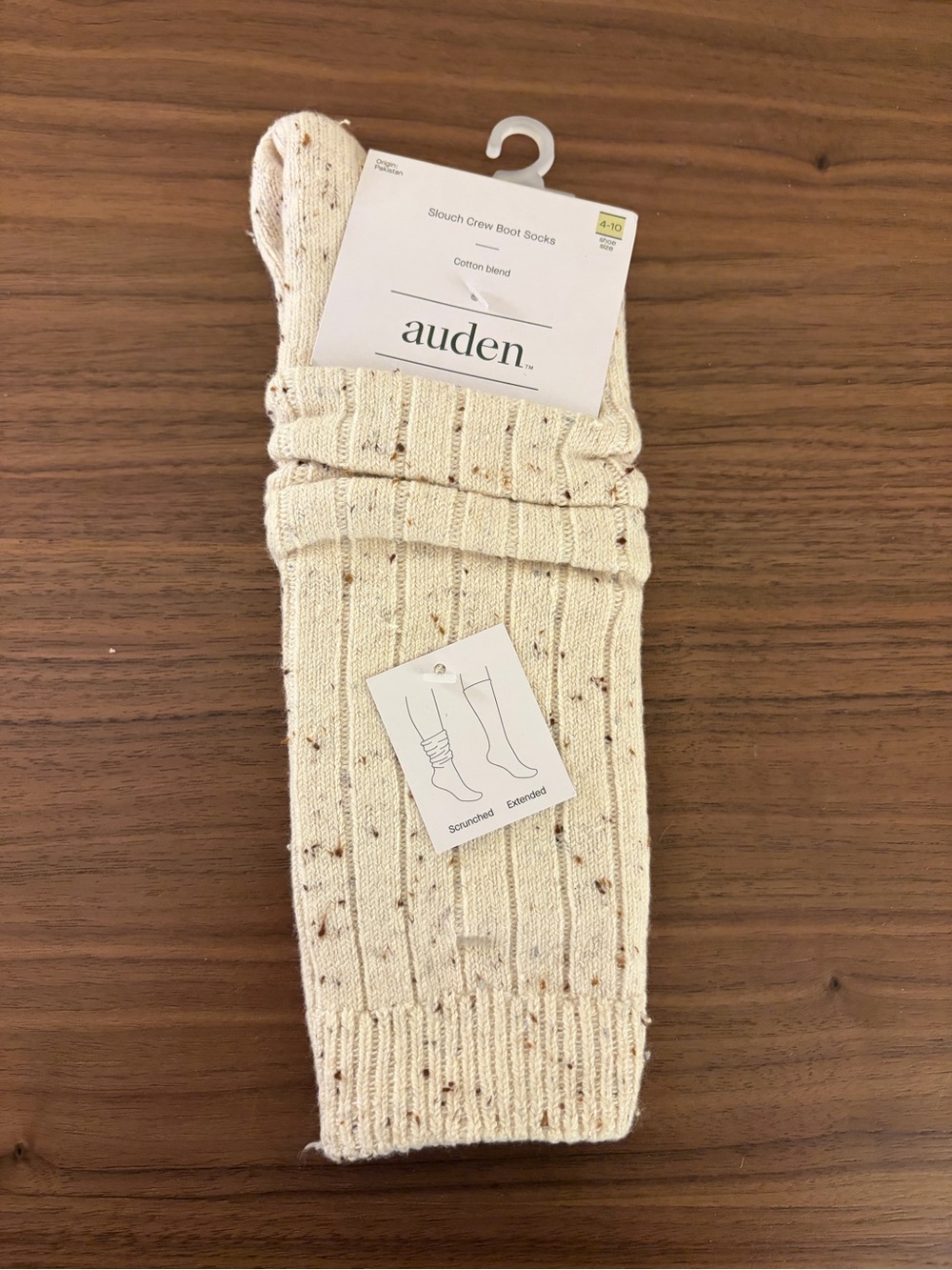 Auden Women’s Slouch Crew Boot Socks Size 4-10 Sour Cream Speckled New